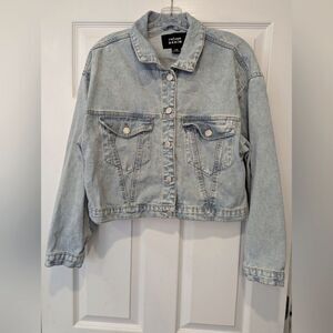 Refuge Denim Light Blue Jean Jacket Cropped Y2K Retro Button Down Short Size L